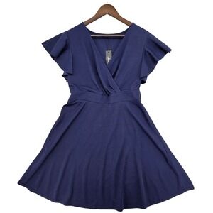 Lamilus Navy Wrap Dress XL Flutter Sleeve Fit & Flare V Neck